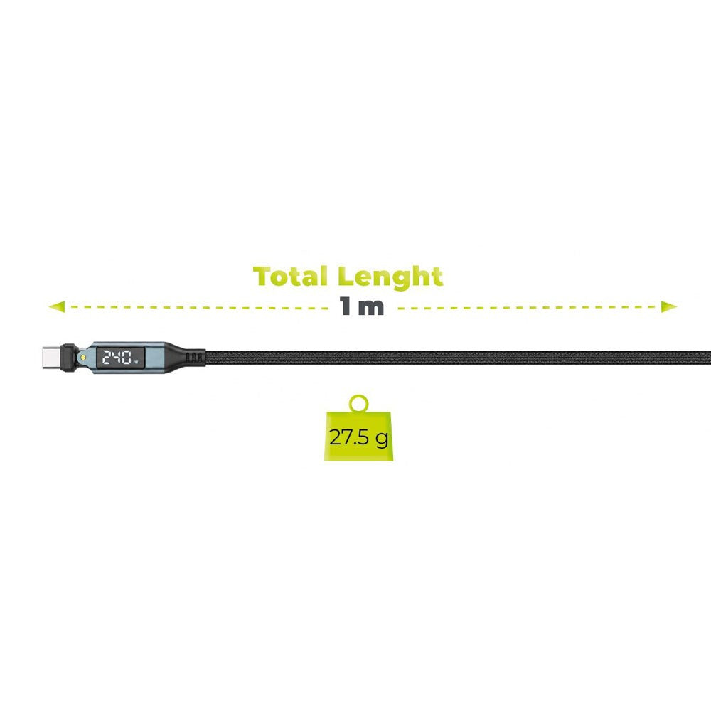 Mobile Origin Display 540° Roterende USB-C til USB-C Kabel - 1m / 240W - Sort