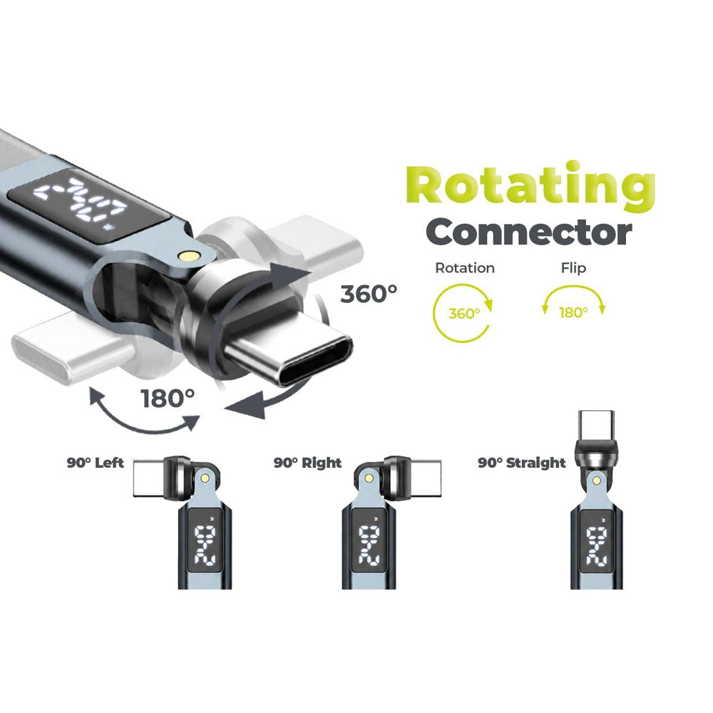 Mobile Origin Display 540° Roterende USB-C til USB-C Kabel - 1.8m / 240W - Sort