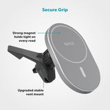 Epico Magnetisk Mobilholder til Bil m. 15W Trådløs Opladning & 18W Biloplader - MagSafe Kompatibel - Space Grey