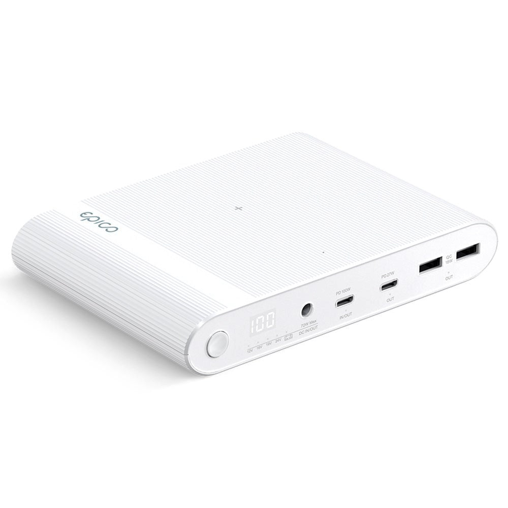 Epico Multi Powerbank m. USB-C, USB-A, DC + Biloplader - 26.800 mAh - Hvid
