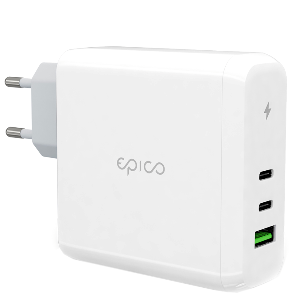 Epico Vægoplader PD 100W GaN m. 2 x USB-C & 1 x USB-A - Hvid