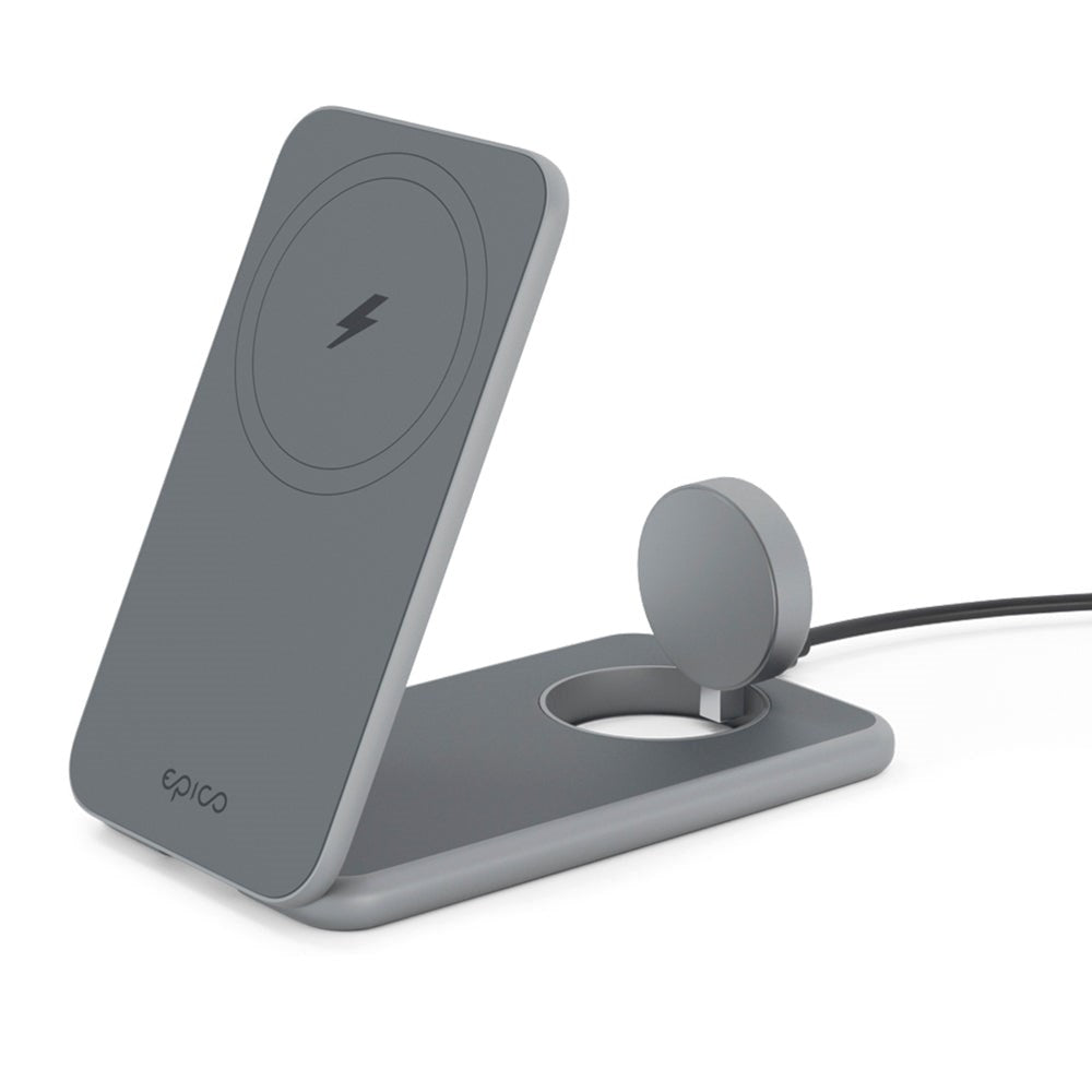 Epico Mag+ Oplader Stander - 3-i-1 Trådløs Oplader - MagSafe Kompatibel - Space Grey