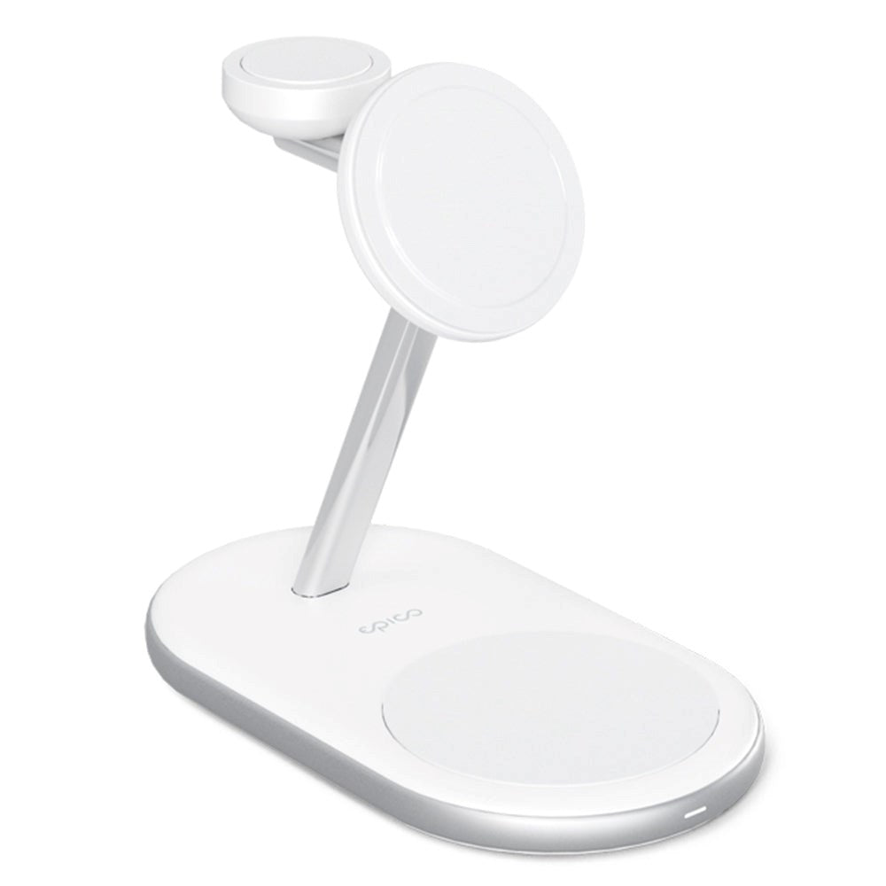 Epico Charging Stand - 3-in-1 15W Trådløs Oplader - MagSafe Kompatibel - Hvid