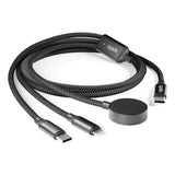 Spello 3-i-1 Multi-USB-C Kabel m. USB-C & Lightning & Apple Watch Oplader - Sort