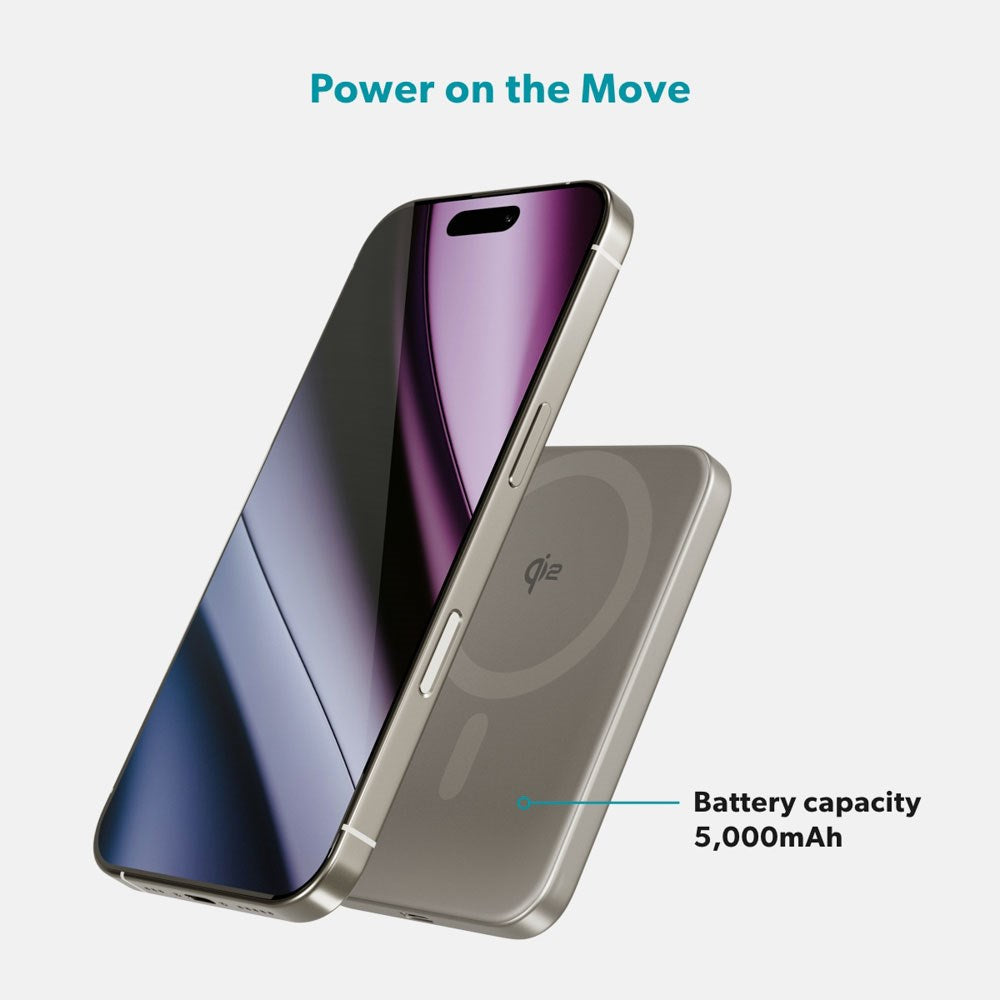 Epico 15W UltraPack EM51 5000 mAh Slim Alu Mag+ Power Bank - m. USB-C - Qi2 / MagSafe Kompatibel - Titanium