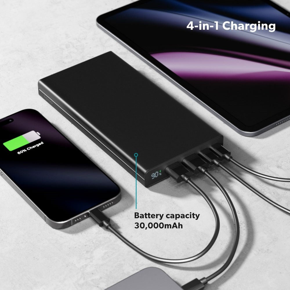 Epico 4-i-1 Power Bank 45W 30.000 mAh - 2 x USB-A Stik - 2 x USB-C Stik - 1 x USB-C Kabel -  Sort