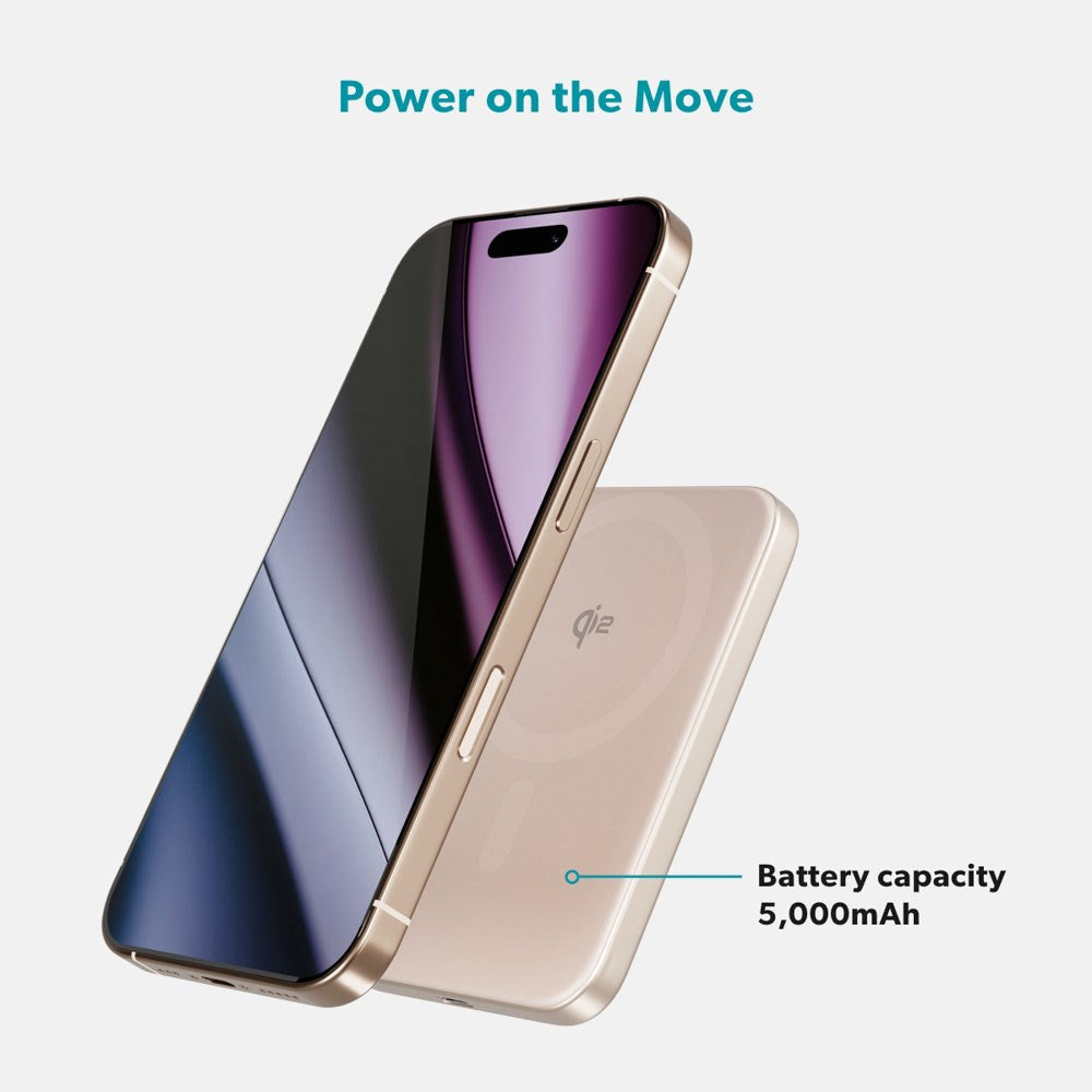 Epico 15W UltraPack EM51 5000 mAh Slim Alu Mag+ Power Bank - m. USB-C - Qi2 / MagSafe Kompatibel - Desert Titanium