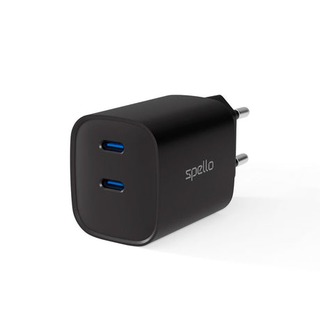 Spello 35W PD Vægoplader m. 2 x USB-C - Sort