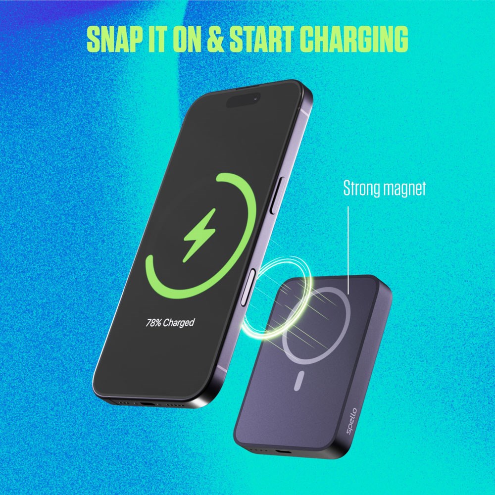 Spello ForcePack 5000mAh Power Bank 15W m. USB-C - MagSafe Kompatibel - Sort