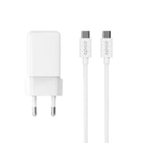 Epico UltraBoost GaN 35W Vægoplader - 1.2m USB-C til USB-C Kabel - 2x USB-C - Hvid