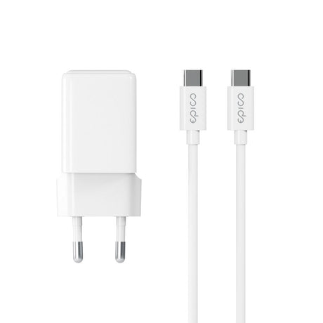 Epico UltraBoost GaN 35W Vægoplader - 1.2m USB-C til USB-C Kabel - 2x USB-C - Hvid