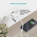 Epico UltraBoost GaN 35W Vægoplader - 1.2m USB-C til USB-C Kabel - 2x USB-C - Hvid