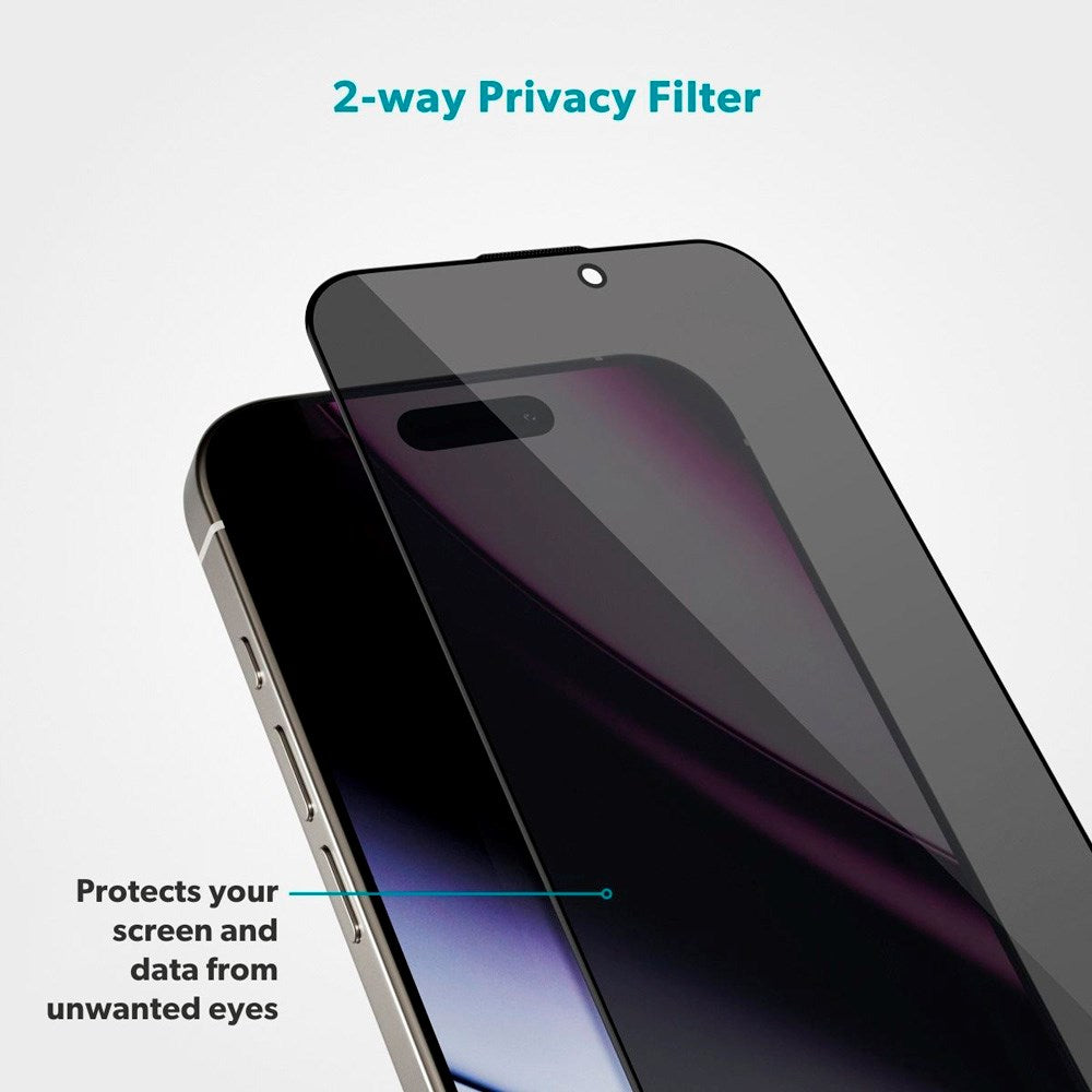 Epico - iPhone 17 Pro - Privacy Glass 3D Skærmbeskyttelsesglas m. Installationsramme - Gennemsigtig