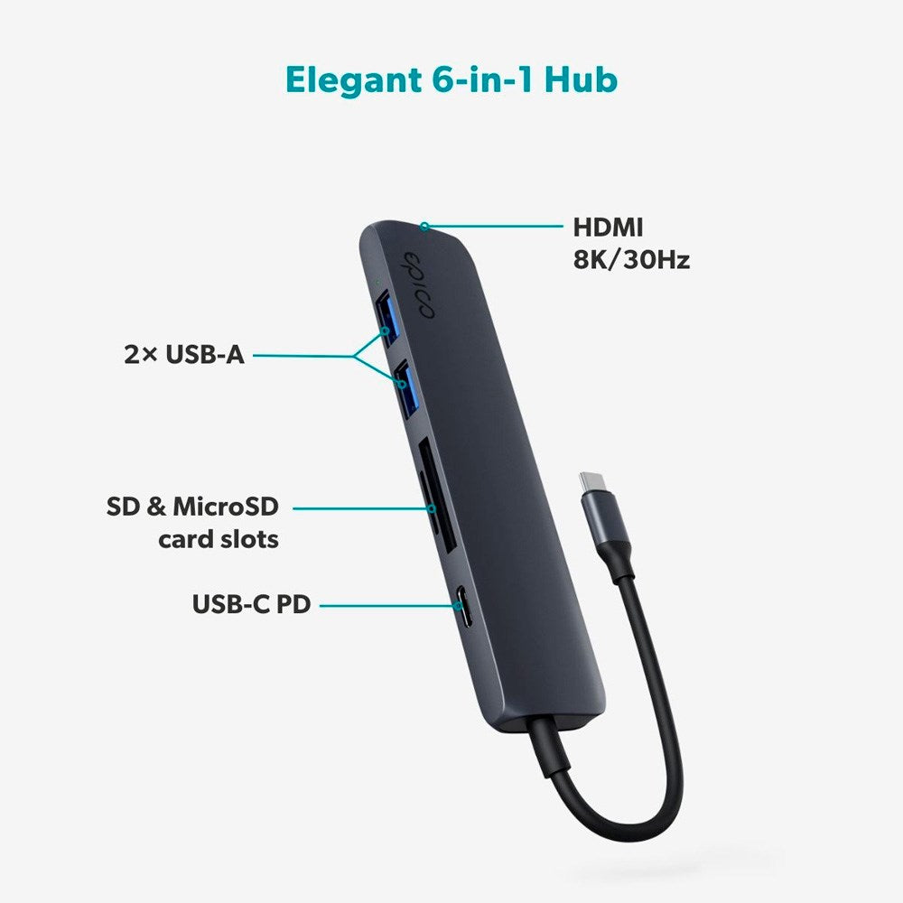6-i-1 Aluminium Hub 8K - Epico - Midnight