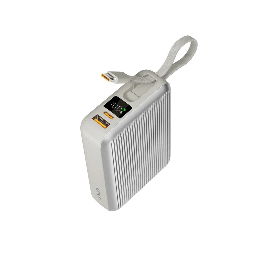 Epico UltraPack 45W Powerbank 20.000mAh m. Indbygget Udtrækkeligt USB-C Kabel - Grå