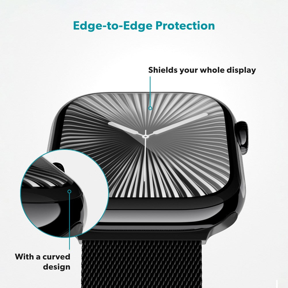 Epico - Apple Watch 11 / 10 (46mm) 3D+ Flexiglass m. Installationsramme - Gennemsigtig / Sort Kant
