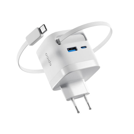 Epico UltraBoost  Vægoplader - USB-C / USB-A / Udtrækkeligt USB-C Kabel - 65W - Hvid