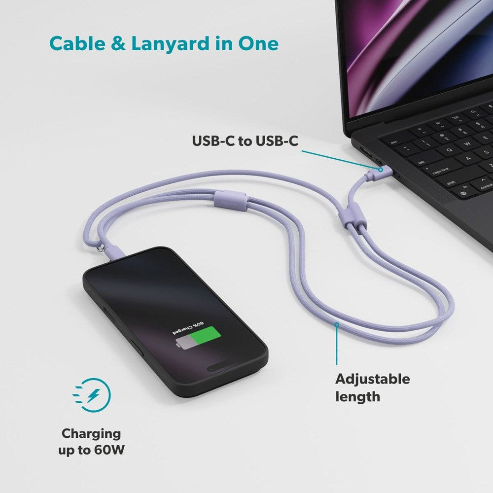 Epico Mobilstrop m. Integreret 60W USB-C til USB-C Kabel - Lilla
