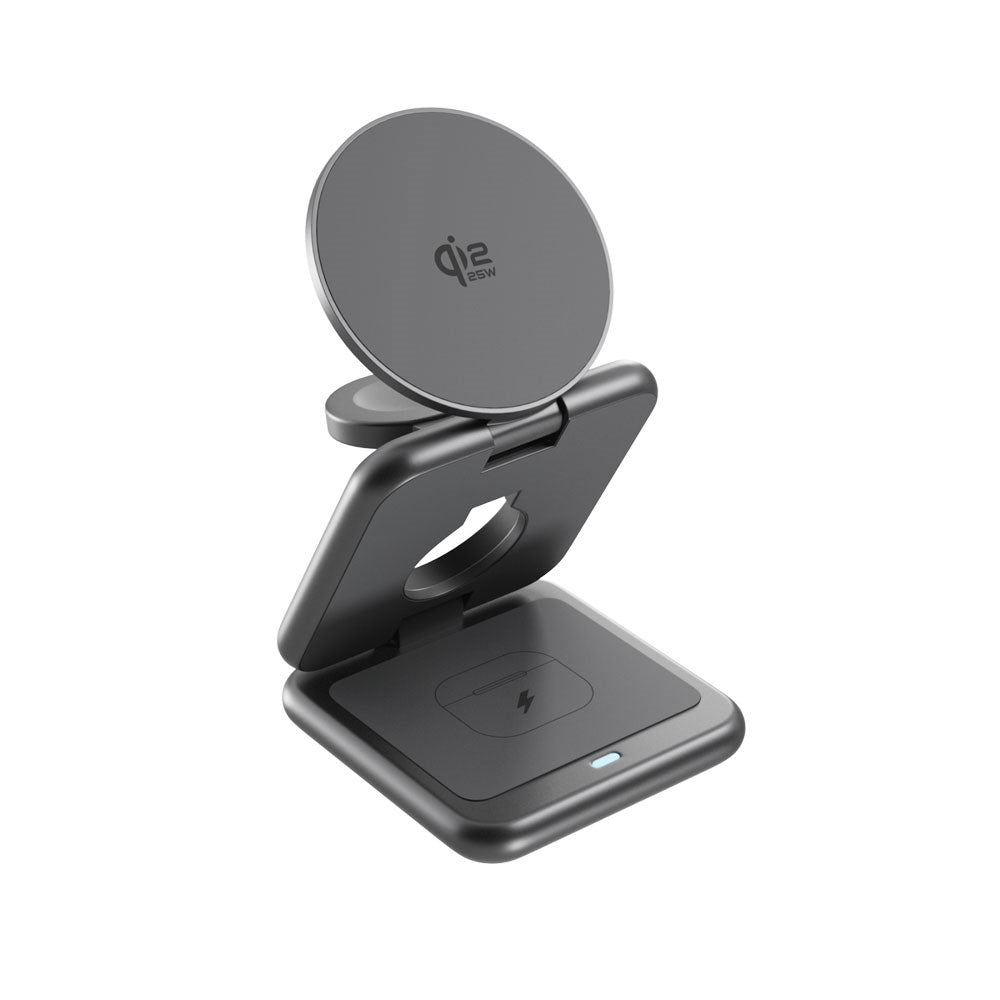 Epico UltraBase EF60 3-i-1 Fold Trådløs Oplader - 25W - Qi2 / MagSafe Kompatibel - Grå
