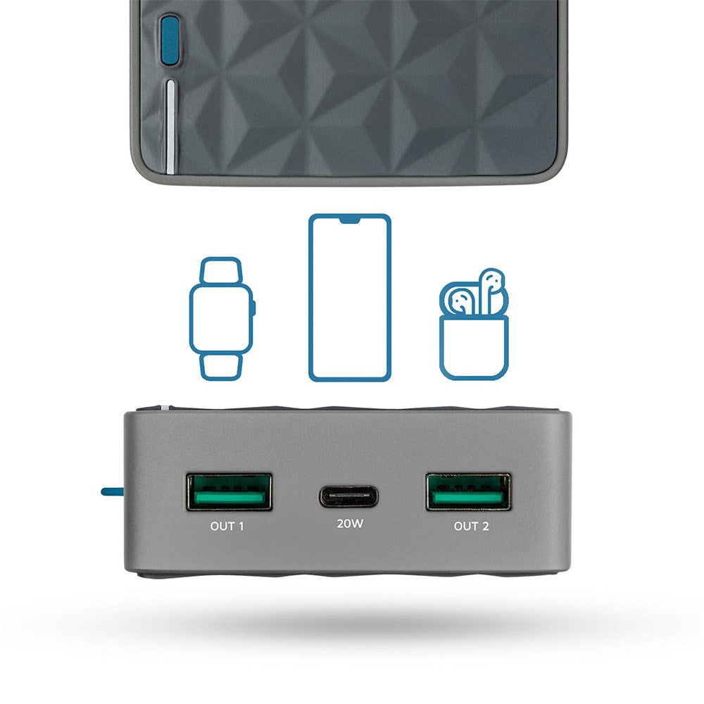 Xtorm Fuel Series 20W PowerBank 20.000mAh m. 1 x USB-C PD & 2 x USB-A QC - Grå