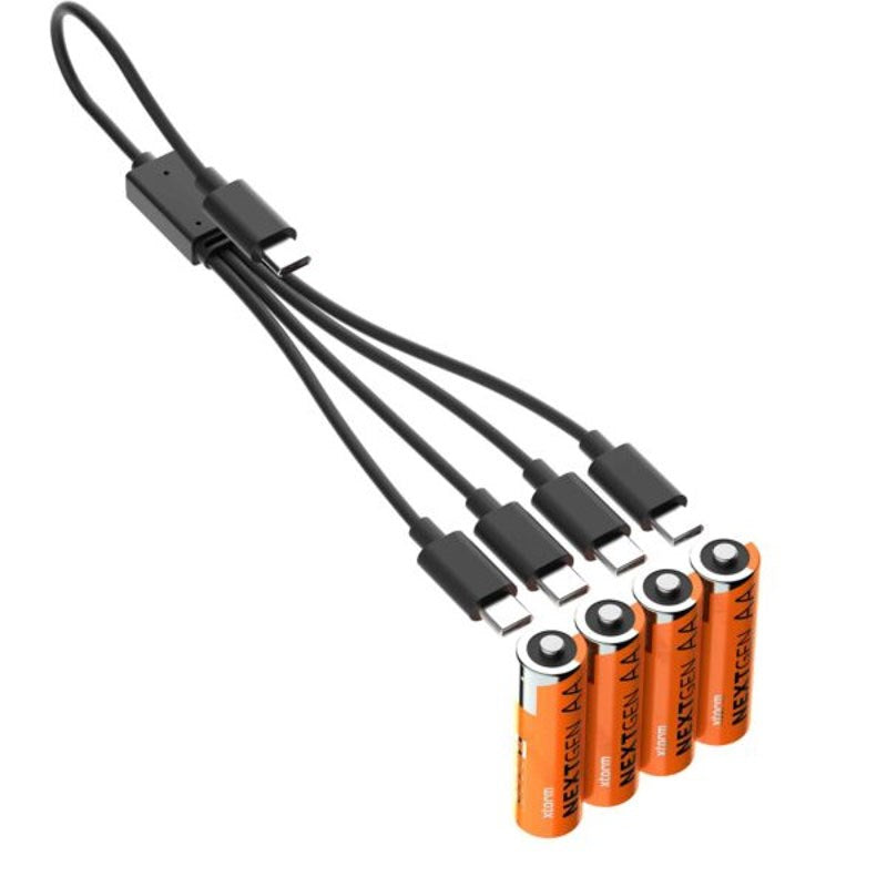 Xtorm NextGen Genopladelige AA-Batterier - 4 stk / USB-C Kabel - Orange