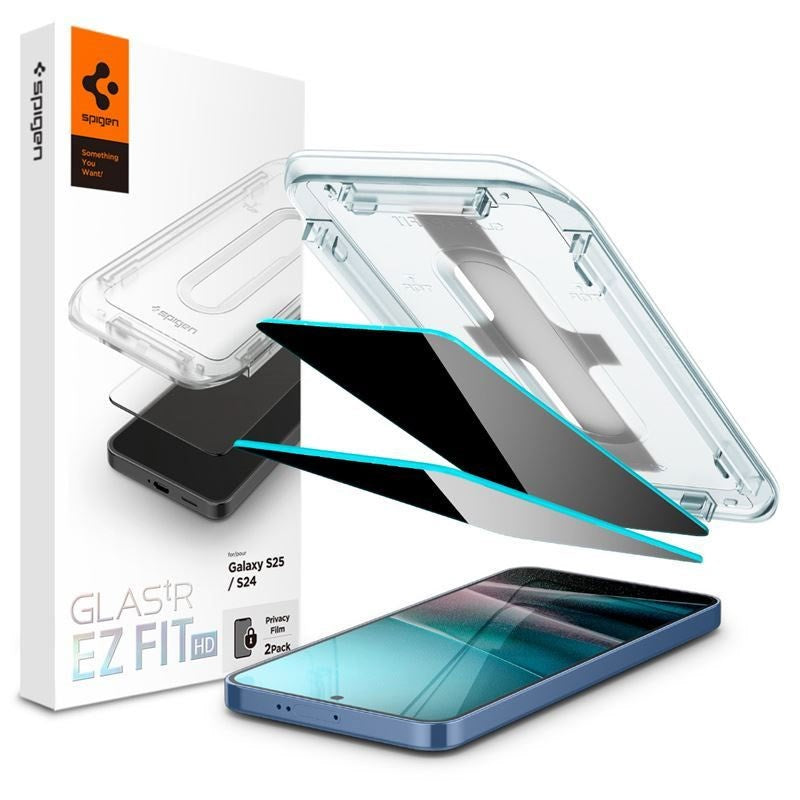 Samsung Galaxy S25 / S24 Spigen Glass tR EZ Fit HD Skærmglas - Privacy - 2 stk - Gennemsigtig