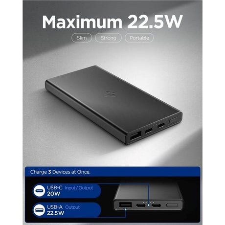Spigen Essential Powerbank - 22,5W - 10.000mAh - 2 x USB-C - 1 x USB-Am - Sort