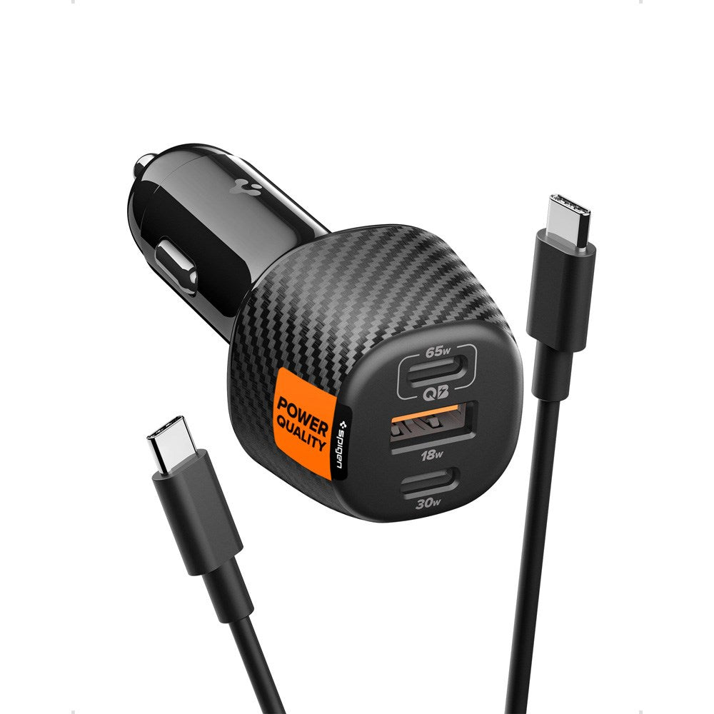Spigen 113W Biloplader - 2 x USB-C & 1 x USB-A - Sort