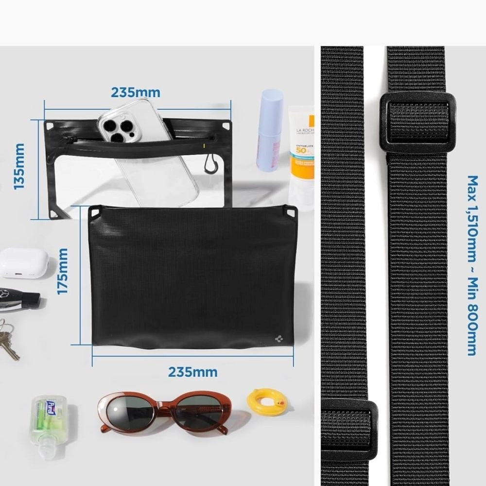 Spigen Aqua Shield A640 2-i-1 Vandtæt Etui inkl. Strop - Sort / Gennemsigtig