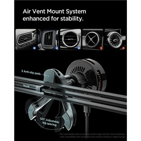 Spigen Essential Mobilholder til Bil til Ventilationsanlæg med Trådløs Opladning - Sort
