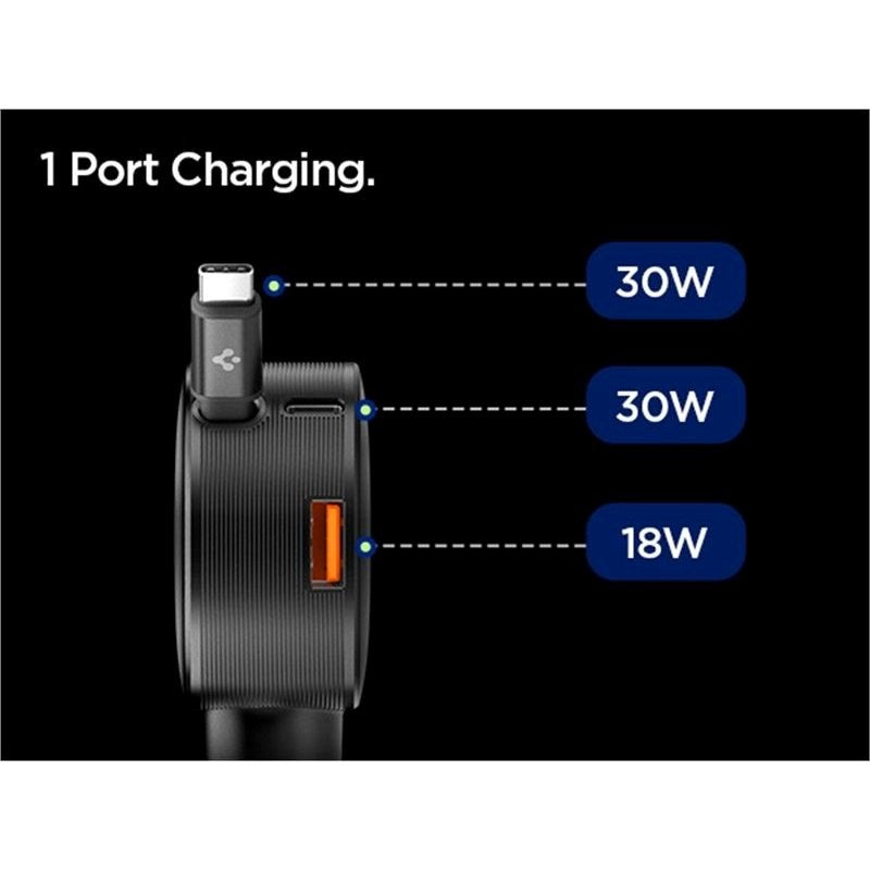 Spigen Essential 60W Biloplader - USB-C Kabel - 1 x USB-C - 1 x USB-A - Sort