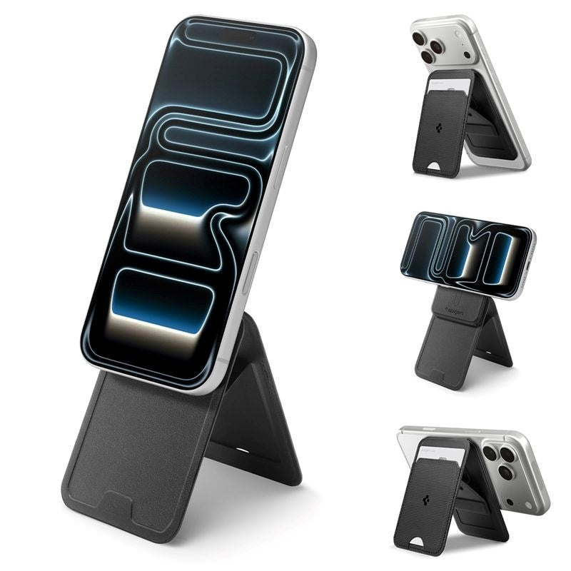 Spigen Slim Fold Kortholder - 1 Kort - Ståfunktion - MagSafe Kompatibel - Sort