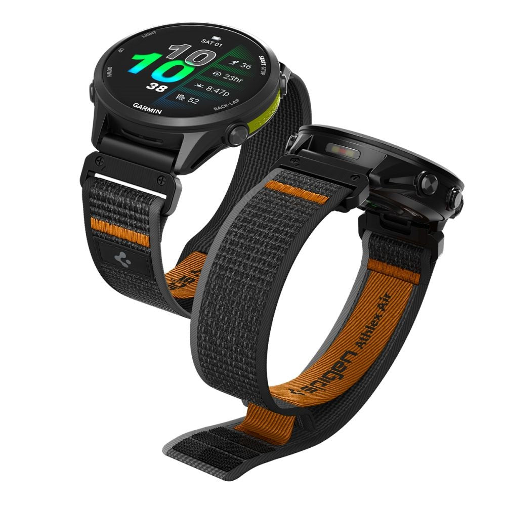 Universal Garmin 22mm QuickFit Spigen Athlex Air Nylon Urrem - Sort / Orange