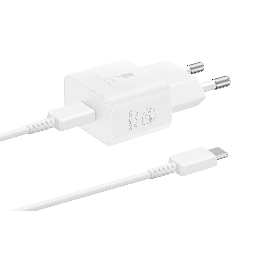 Original Samsung Super Fast Charge GaN 25W Power Adapter m. USB-C til USB-C Kabel - Hvid