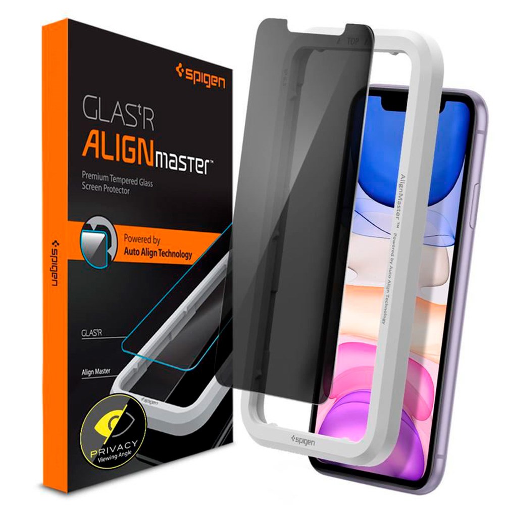 iPhone 11 Spigen Alignmaster Glas.tR Skærmbeskyttelse - Privacy - Case Friendly - Gennemsigtig