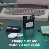 Airtag Floppy Disk Silikone Cover m. Nøglering - Sort