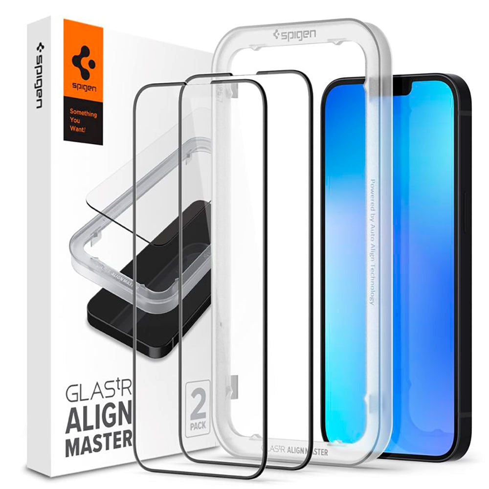 iPhone 14 / 13 Pro / 13 Spigen Skærmbeskyttelse - 2-Pack - Sort Kant