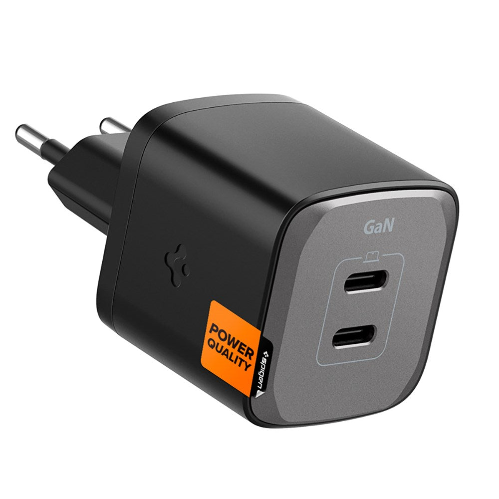 Spigen ArcStation PD 45W GaN Vægoplader m. 2 x USB-C - Sort