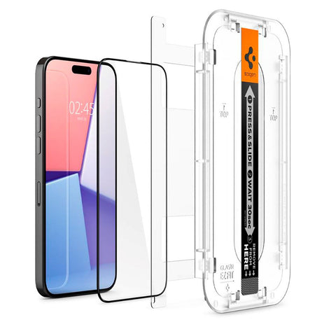 iPhone 15 Pro Max Spigen EZ Fit Glas.tR Skærmbeskyttelse 2. Stk - Case Friendly - Sort Kant