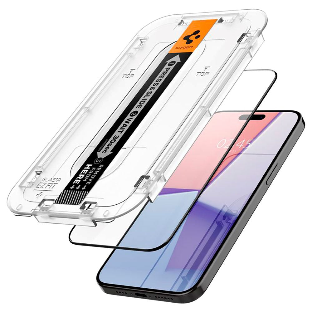 iPhone 15 Pro Max Spigen EZ Fit Glas.tR Skærmbeskyttelse 2. Stk - Case Friendly - Sort Kant