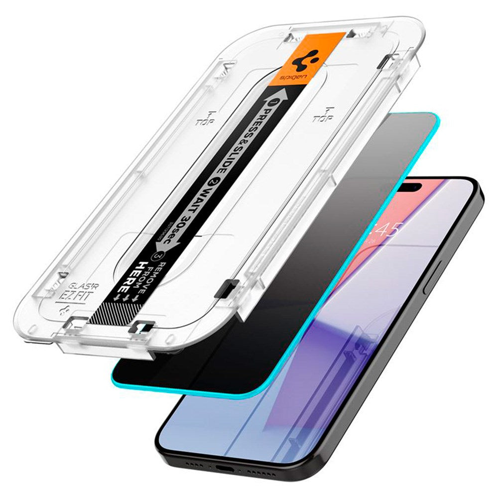 iPhone 15 Pro Spigen EZ Fit Glas.tR Skærmbeskyttelse 2. Stk - Privacy Filter - Case Friendly - Gennemsigtig