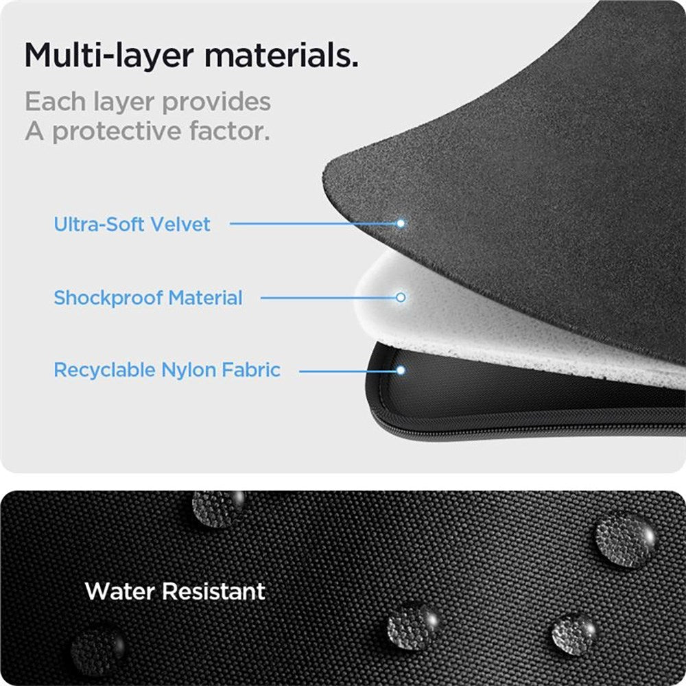 Spigen Computer Sleeve 14" (34.5 x 24.8 cm) m. Vandafvisende Overflade - Sort