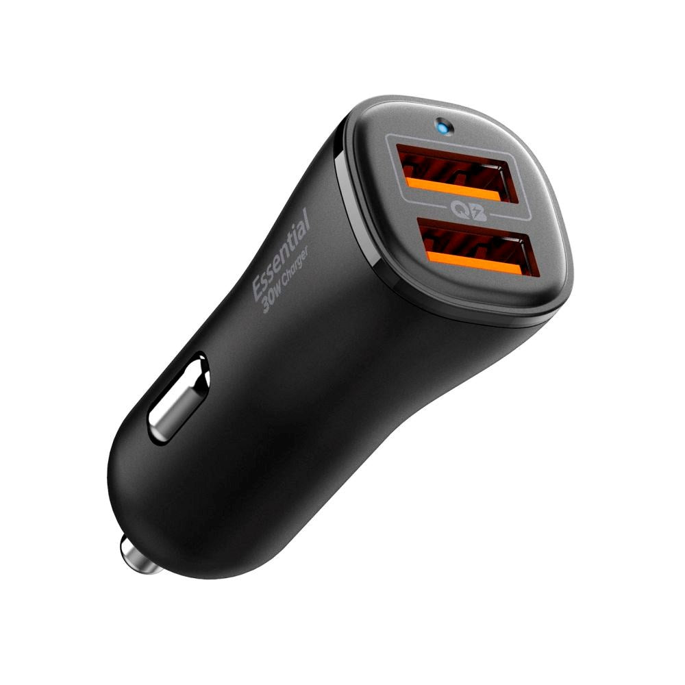 Spigen - 30W Biloplader - 2x USB-A - Sort