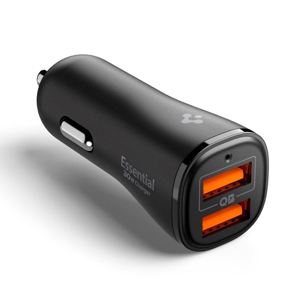 Spigen - 30W Biloplader - 2x USB-A - Sort