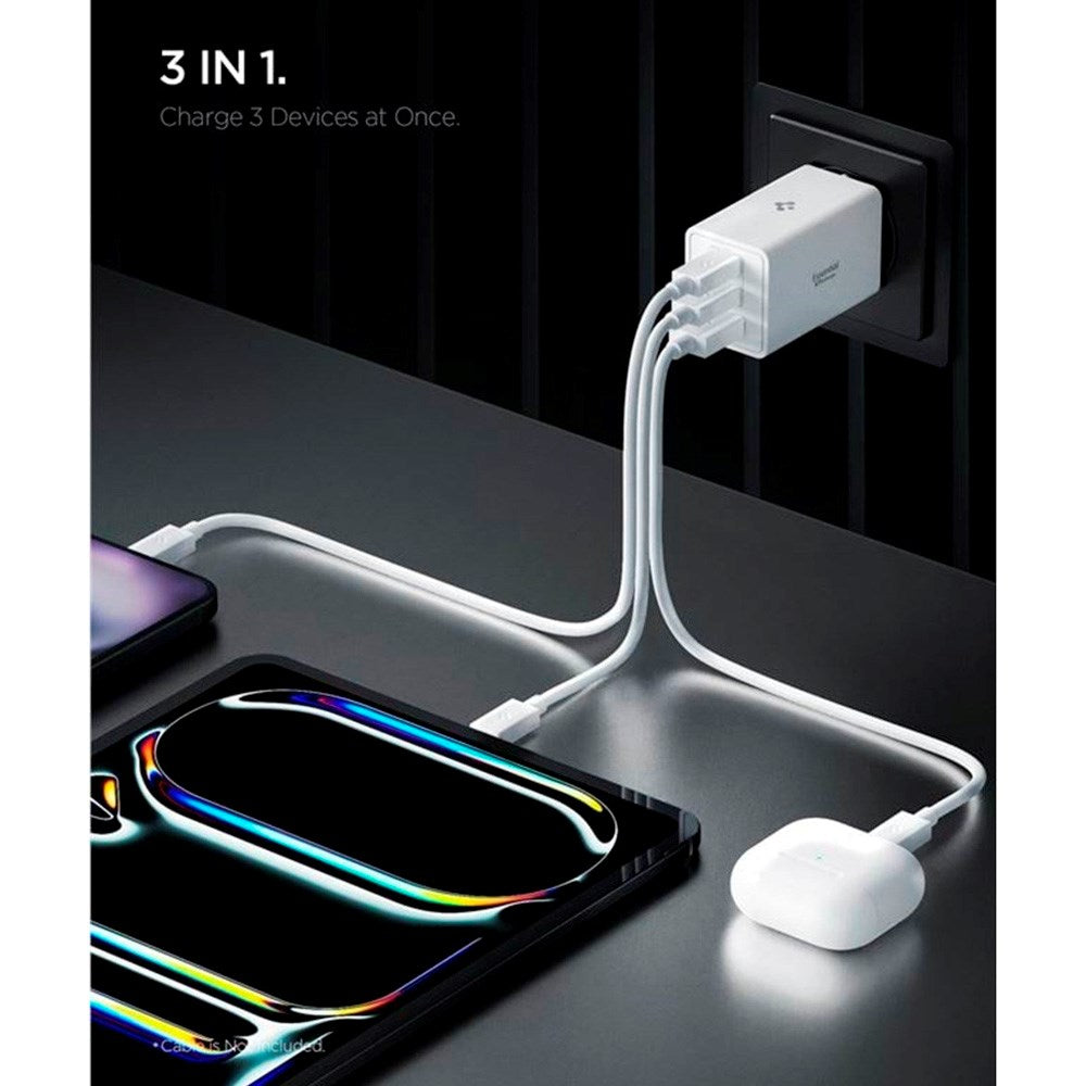 Spigen - 67W Vægoplader - 2x USB-C & 1x USB-A - Hvid