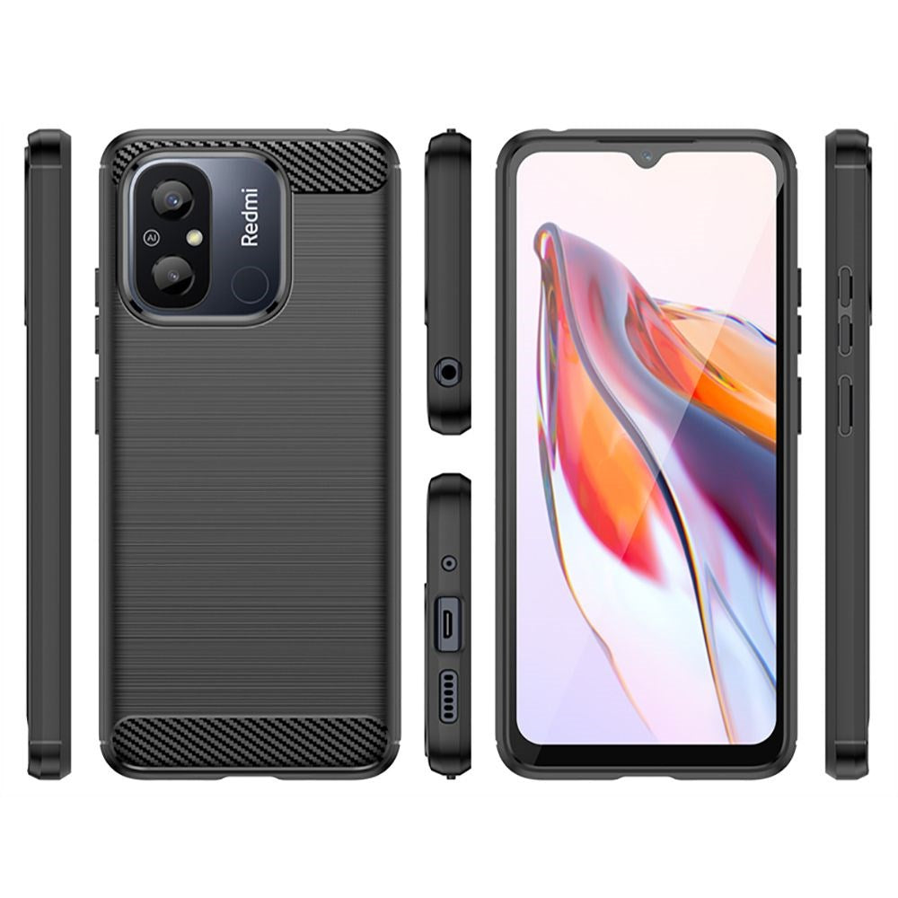 Xiaomi Redmi 12C Tech-Protect Fleksibelt Plastik Carbon Bagside Cover - Sort