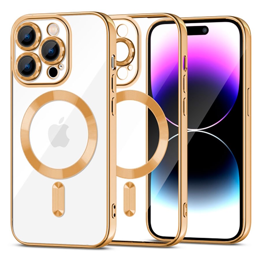 iPhone 15 Pro Tech-Protect MagShine Bagside Cover - MagSafe Kompatibel - Gennemsigtig / Guld