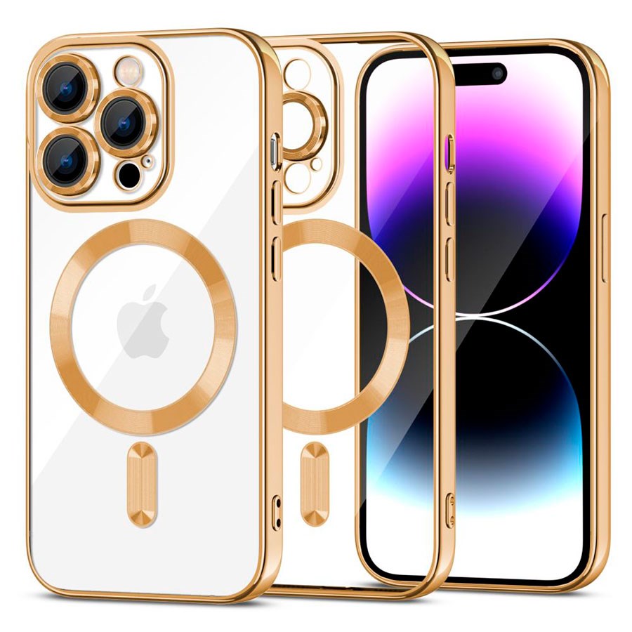 iPhone 15 Pro Max Tech-Protect MagShine Bagside Cover - MagSafe Kompatibel - Gennemsigtig / Guld