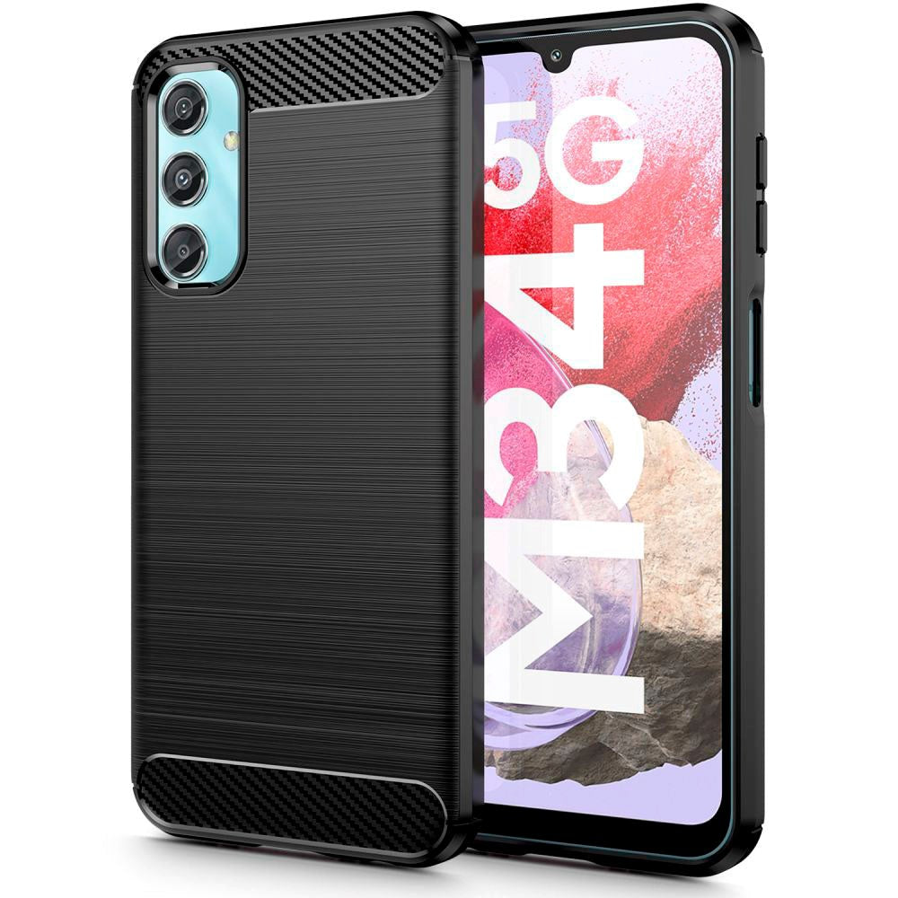 Samsung Galaxy M34 (5G) / F34 (5G) Tech-Protect Fleksibelt Plastik Carbon Bagside Cover - Sort