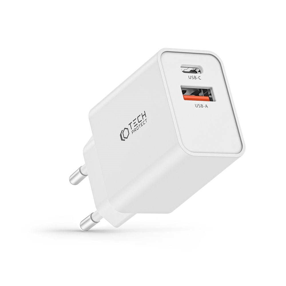 Tech-Protect Network 30W Vægoplader m. 1 x USB-A QC & 1 x USB-C PD - Hvid